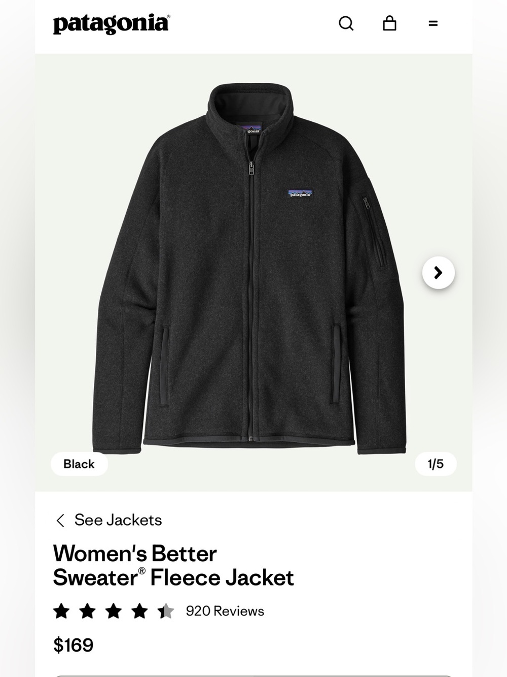 Patagonia Black Women's Better Sweater Fleece Jacket - XXS